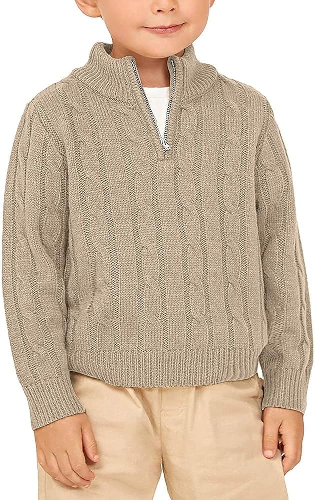 Zhaovi's Toddler Boys Girls Sweater Twisted Knit Cable 1/4 Zip Sweaters Outfit Baby Winter Long S... | Amazon (US)