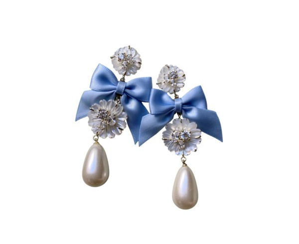 embellished mother of pearl + dusty paris blue bow | Nicola Bathie Jewelry