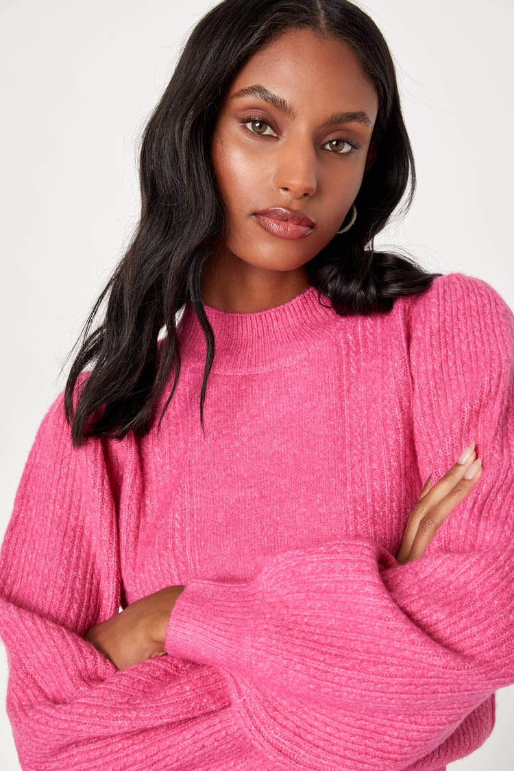 Wonderful Warmth Hot Pink Marled Knit Mock Neck Sweater | Lulus (US)