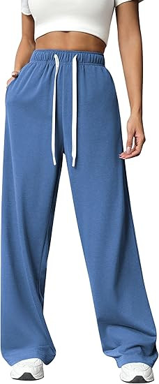 PINSPARK Wide Leg Sweat Pants for Womens High Waisted Baggy Sweatpants Casual Drawstring Workout ... | Amazon (US)