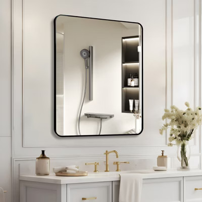 Lyngins 30x36 Inch Wall Mount Vanity Mirror,Modern Rectangular Bathroom Mirror for Bathroom,Bedroom,Black | Target