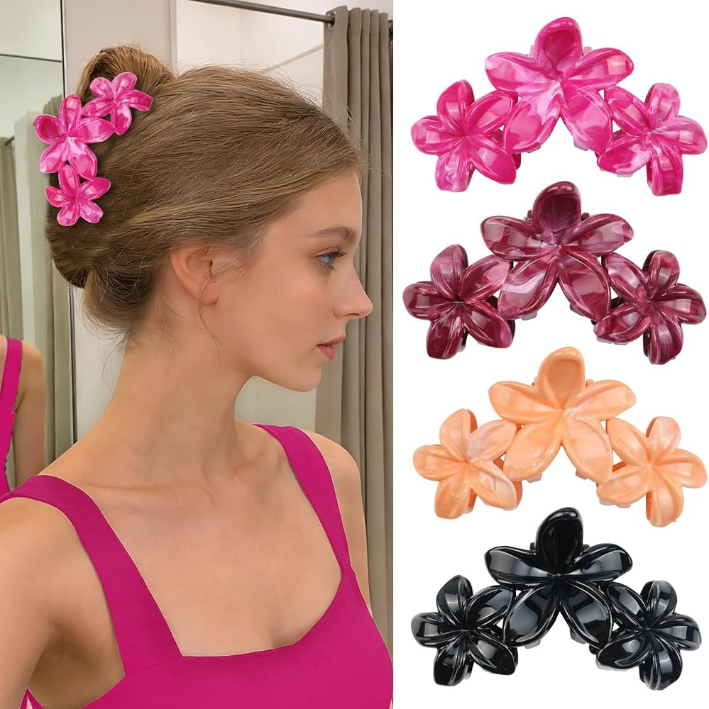 4Pcs Cute Hawaiian Flower Claw Hair Clips for Women Black Burgundy Large Claw Clips for Thick Thi... | Amazon (US)