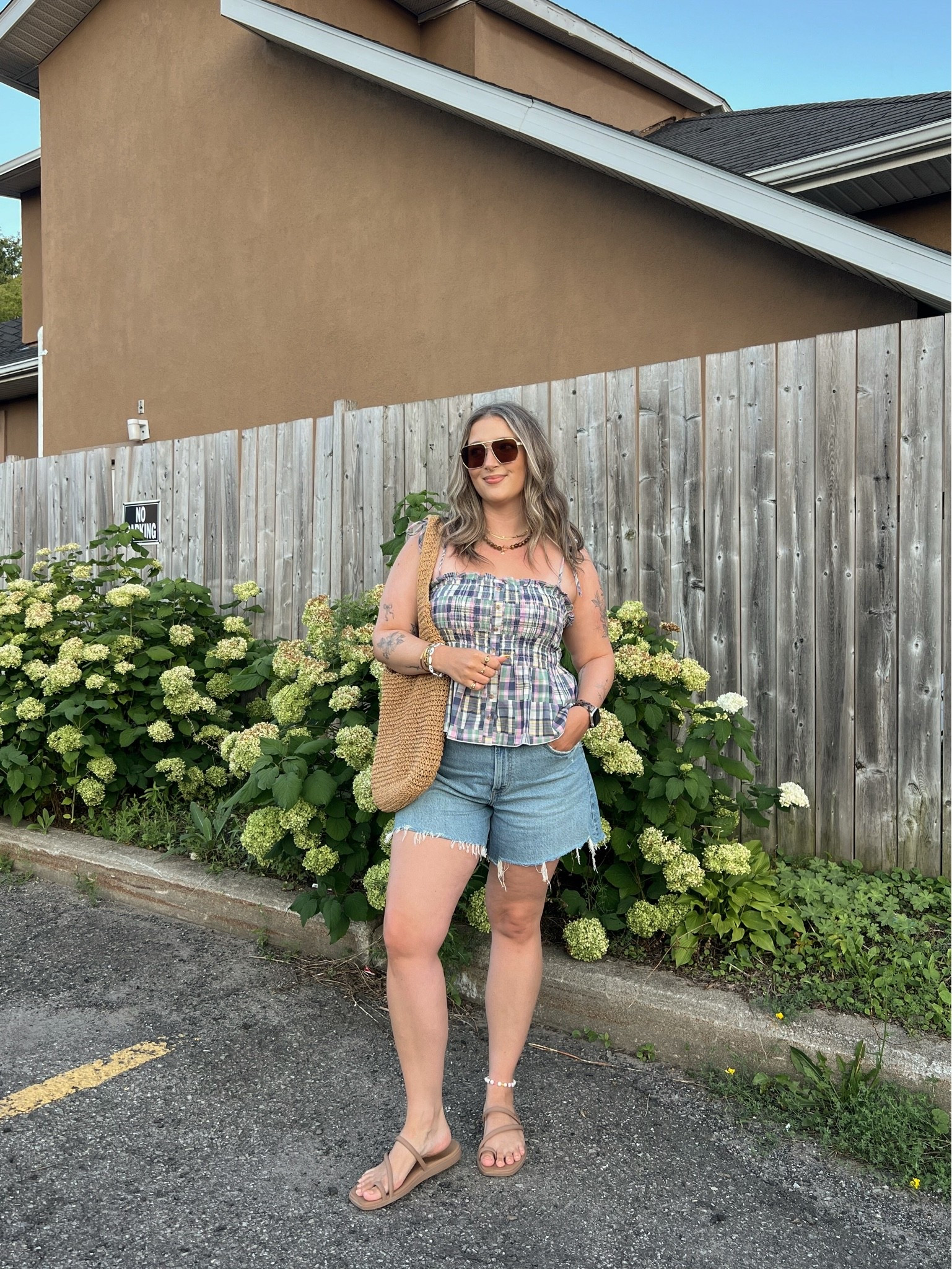 Summer ootd! Wearing L in the plaid tank top. Sized up to 32 in the denim shorts for a loose fit. I’m a 9.5-10 shoe and wear a 10 in the crocs sandals, Canadian crocs link under “similar products”

#LTKsummer #LTKsale #LTKmidsize