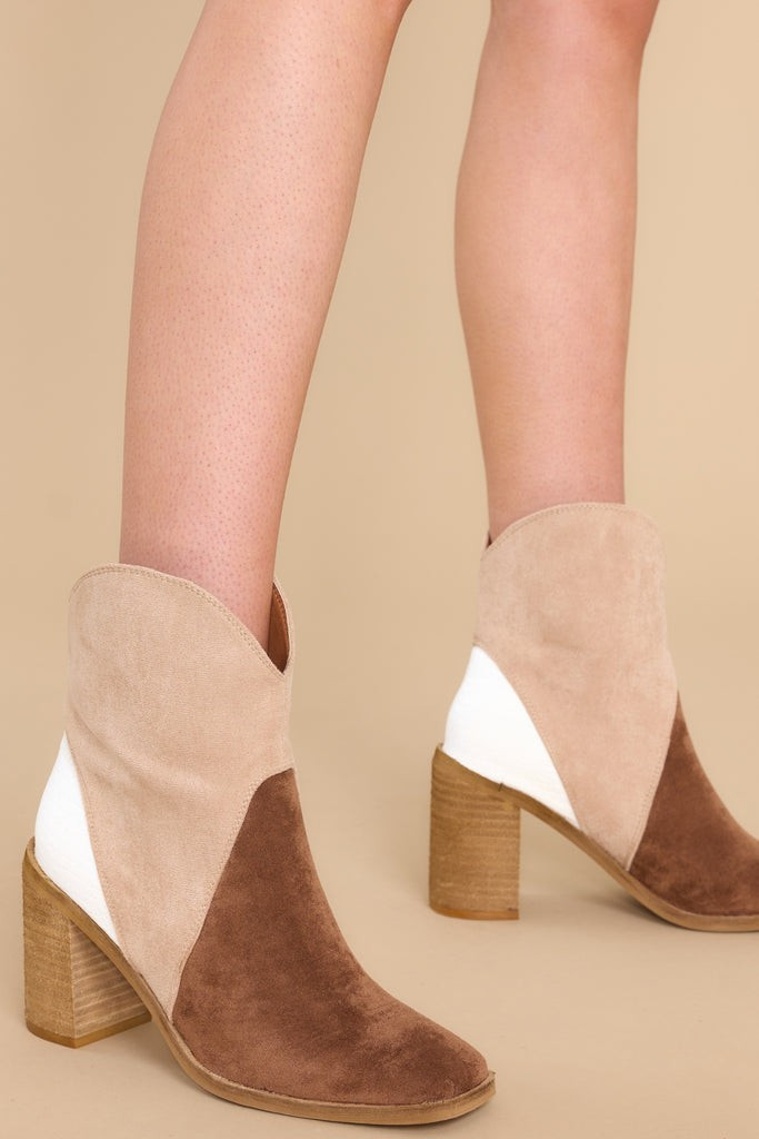 Fair Share Taupe Colorblock Ankle Booties | Red Dress 