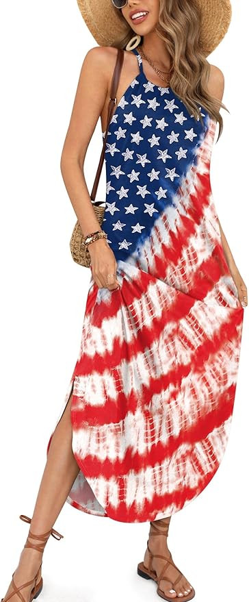 For G and PL Women's Summer Casual Sleeveless Side Slit Halter Long Maxi Beach Dress | Amazon (US)