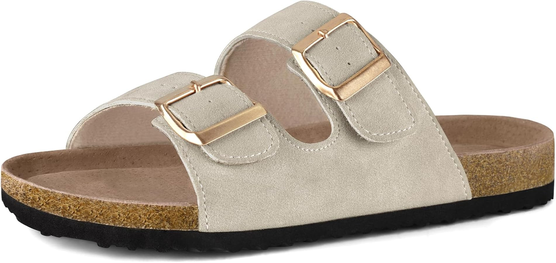 mysoft Womens Flat Sandals Cork Footbed Slides 2 Straps Adjustable Buckle Slip On Summer with +Co... | Amazon (US)