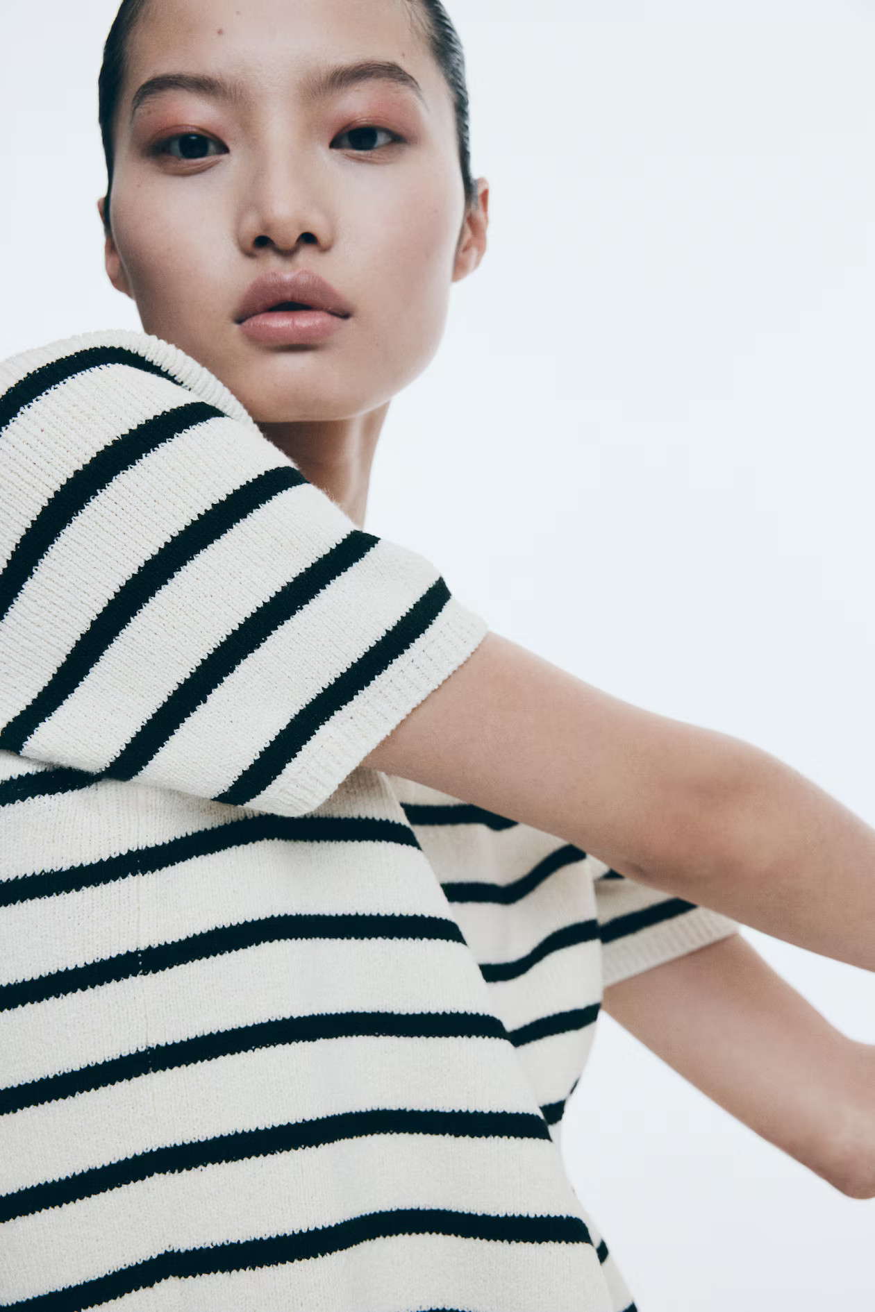 Short-Sleeved Cardigan - Cream/black striped - Ladies | H&M US | H&M (US + CA)