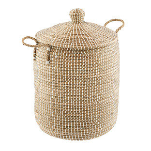 Round Tapered Seagrass Hamper White | The Container Store