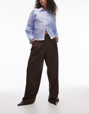 Mango longline relaxed trouser in dark brown | ASOS (Global)