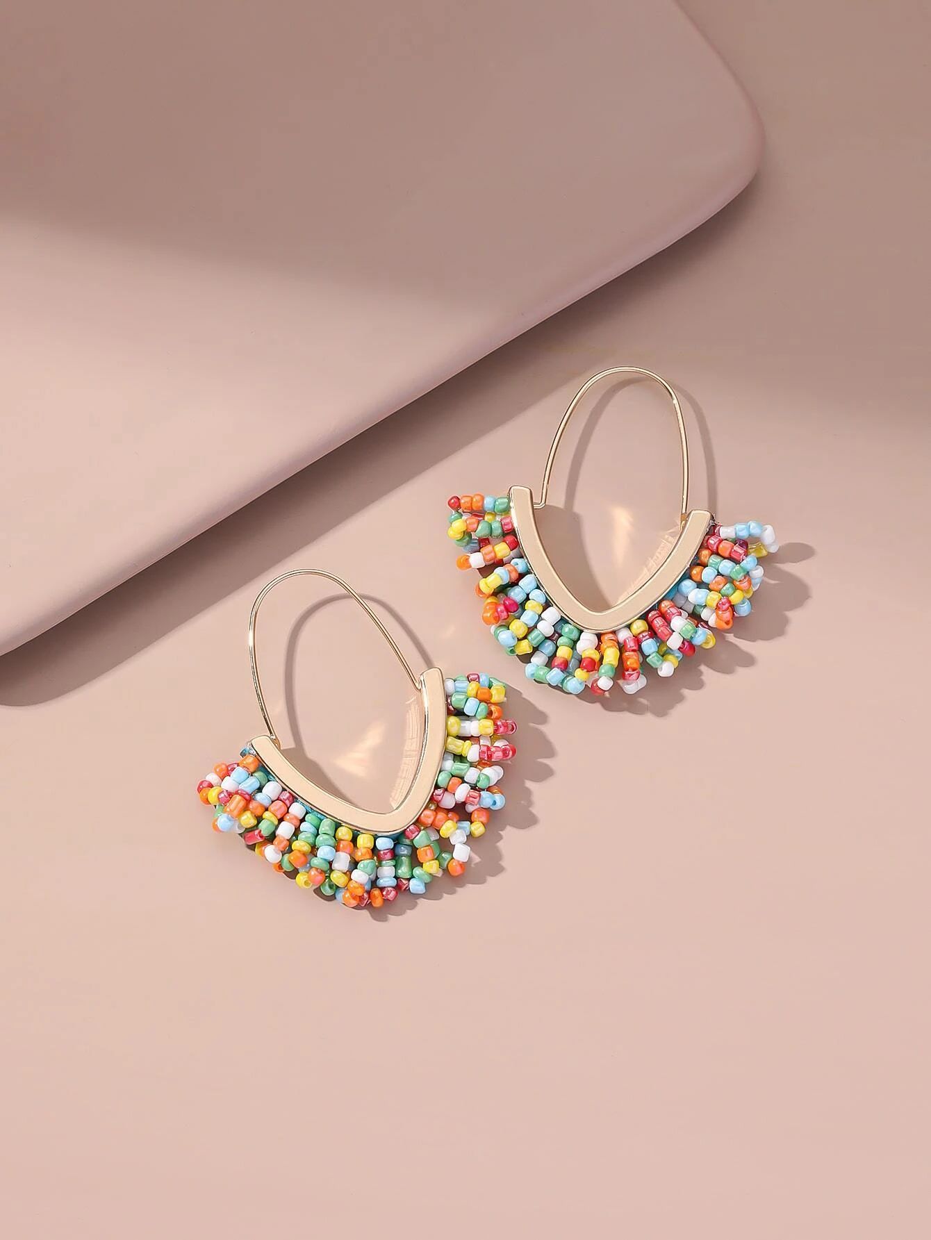 Bead Tassel Decor Hoop Earrings | SHEIN