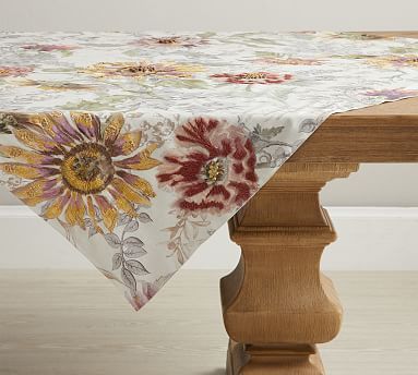 Autumnal Floral Cotton/Linen Table Throw | Pottery Barn (US)