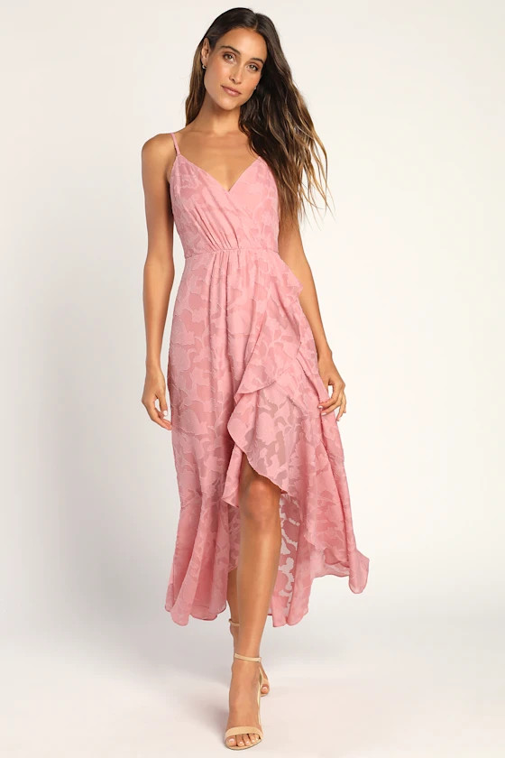 Near Your Heart Pink Burnout Floral High-Low Dress | Lulus (US)