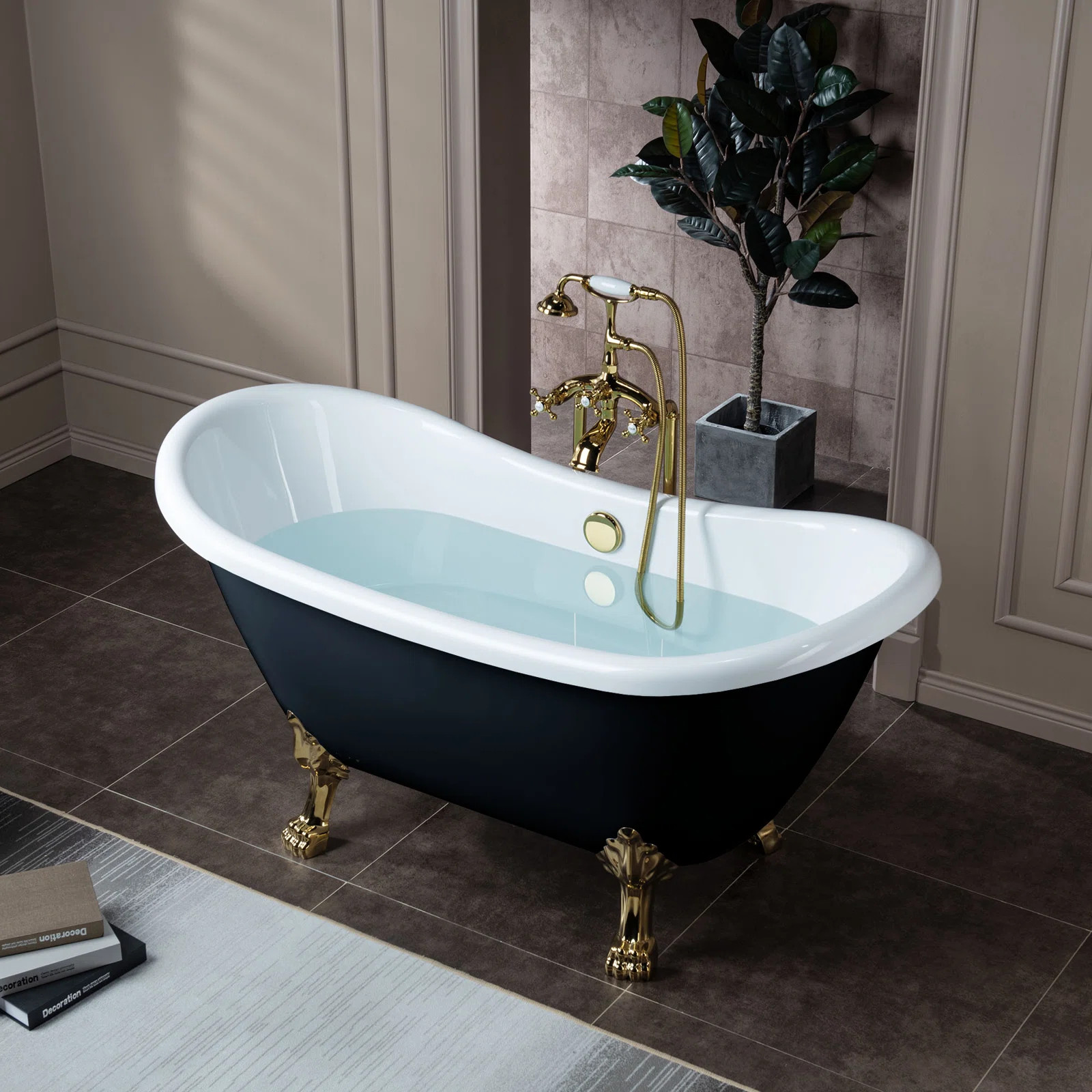 59" x 28" Clawfoot Soaking Acrylic Bathtub B1842 -PG-Feet + PG-Drain | Wayfair North America