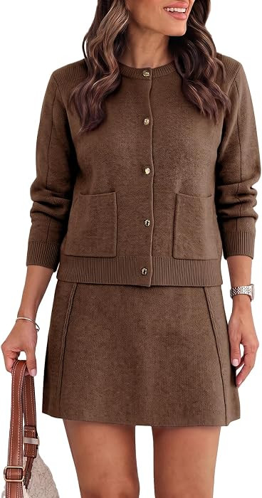 Cardigan Sweater Set, Mini Skirt Set, Two Piece Skirt Set, Knit Skirt and Top Set, Casual Winter ... | Amazon (US)