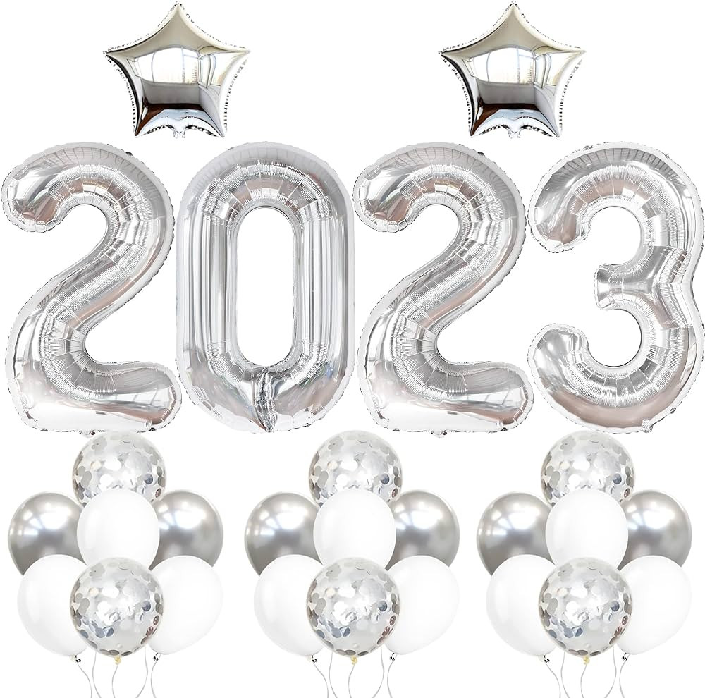 Huge, Silver 2023 Balloons Set - 40 Inch, 2023 Balloons Numbers, Confetti Balloons | Silver NYE Ball | Amazon (US)