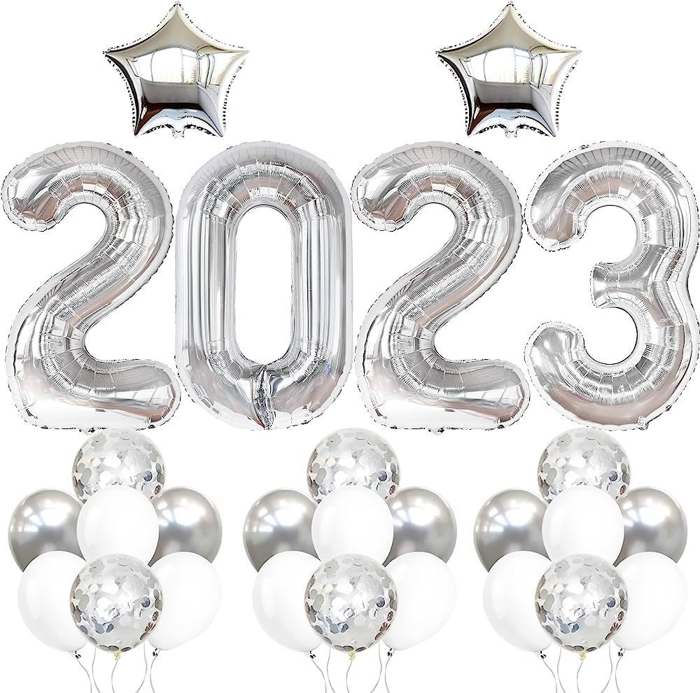 Huge, Silver 2023 Balloons Set - 40 Inch, 2023 Balloons Numbers, Confetti Balloons | Silver NYE Ball | Amazon (US)