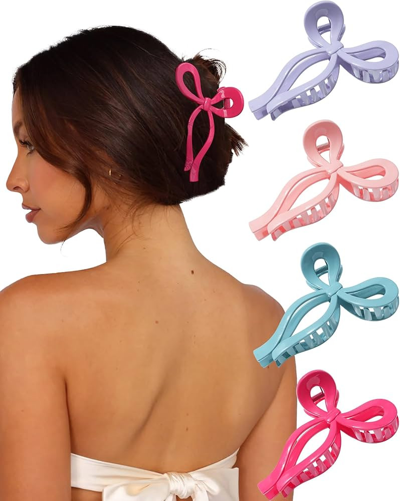 4 PCS Bow Hair Clips Bow Claw Clip for Women Nonslip Large Hair Claw Clips for Thin and Thick Hai... | Amazon (US)