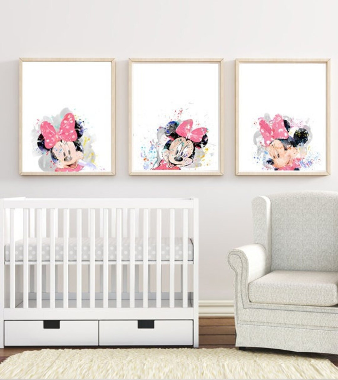 Minnie Mouse, Watercolor, Art Print, Mickey Mouse, Baby Shower, Minnie Mouse Poster, Wall Art, Nu... | Etsy (US)