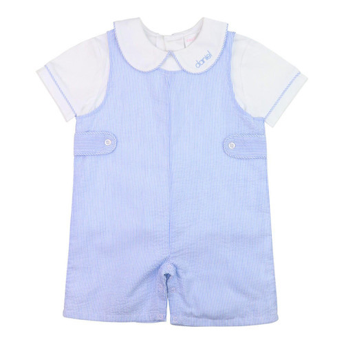 Blue Seersucker Stripe Tab Jon Jon Set | Cecil and Lou