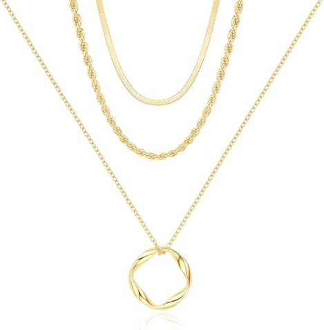PDWZNBA Layered Gold-plated Necklaces for Women, 14K Real Gold-Plated Triple Chain Necklace, Dain... | Amazon (US)