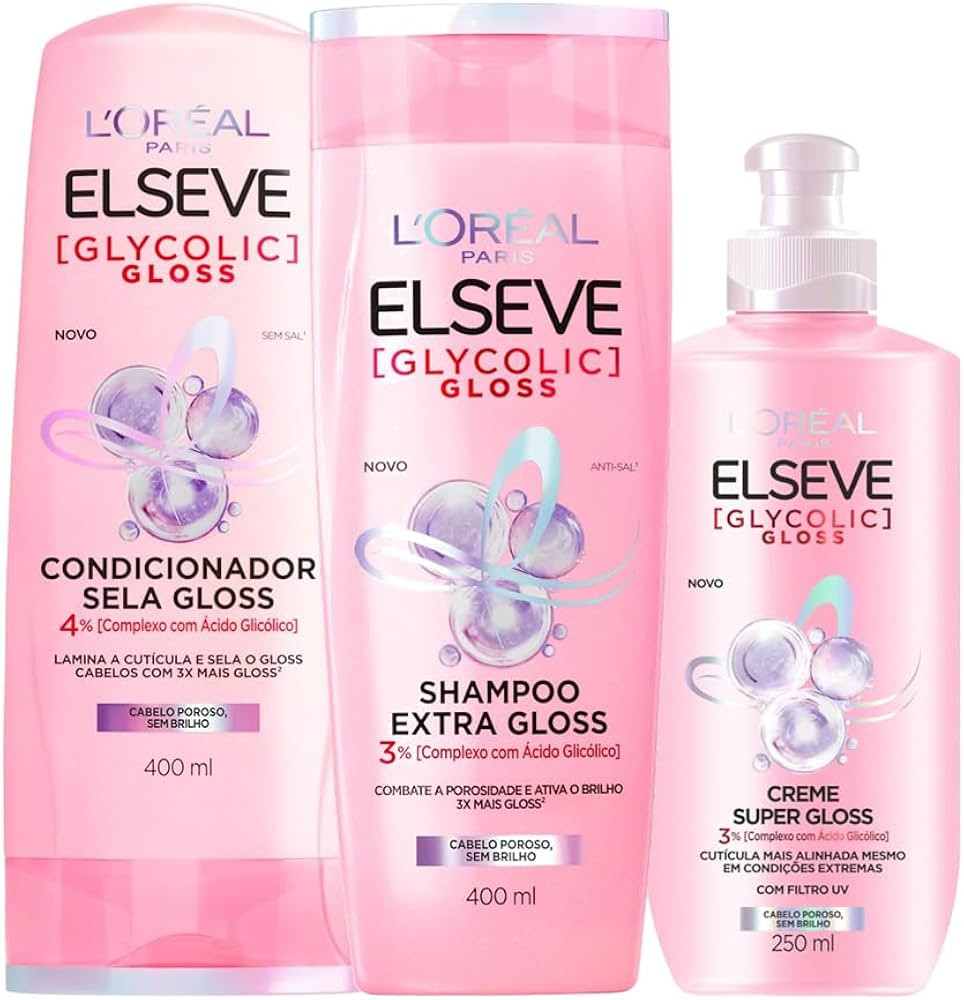 Kit Glycolic Gloss: Shampoo + Condicionador + Creme para Pentear, Elseve | Amazon (BR)