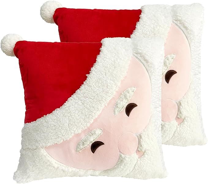 2PCS Christmas Throw Pillow Covers Santa Clauspls Winter Decorative Throw Pillowcase, Square 3D E... | Amazon (US)