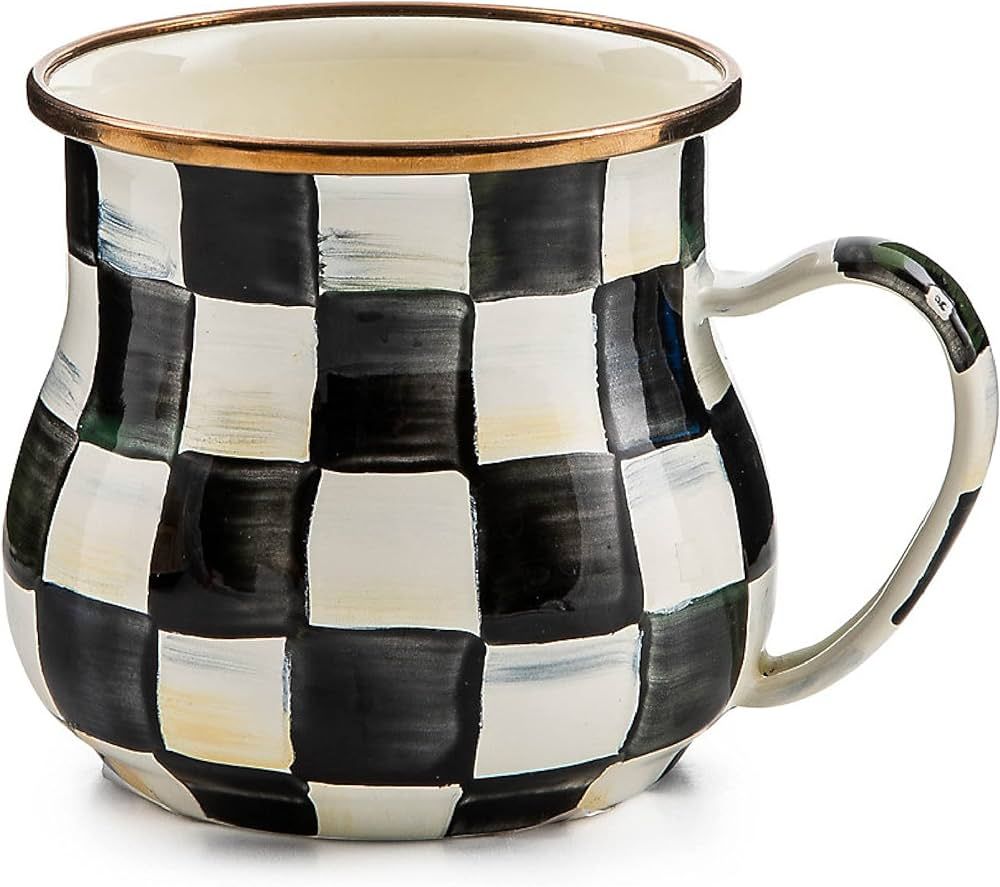 MACKENZIE-CHILDS Courtly Check Enamel Mug, Black-and-White Coffee Cup | Amazon (US)