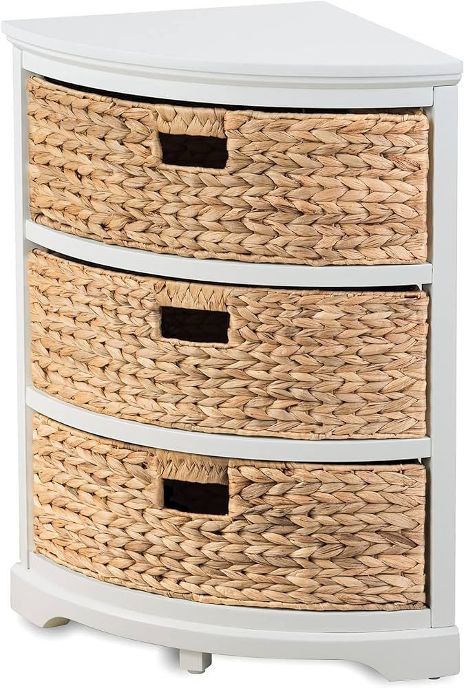eHemco Hampton Meadows 3 Tier X-Side Corner Table Storage Cabinet with 3 Wicker Baskets, White | Amazon (US)
