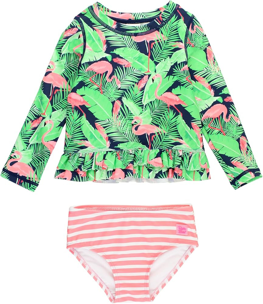 RuffleButts Baby/Toddler Girls Ruffle Hem Rash Guard 2-Piece UPF50+ Sun Protected Swimsuit | Amazon (US)