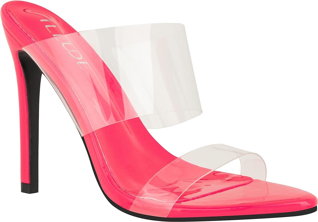 ILLUDE Women’s Clear Pointed Toe Sandals Stiletto Heels Transparent Strap High Heels Slip on Mu... | Amazon (US)