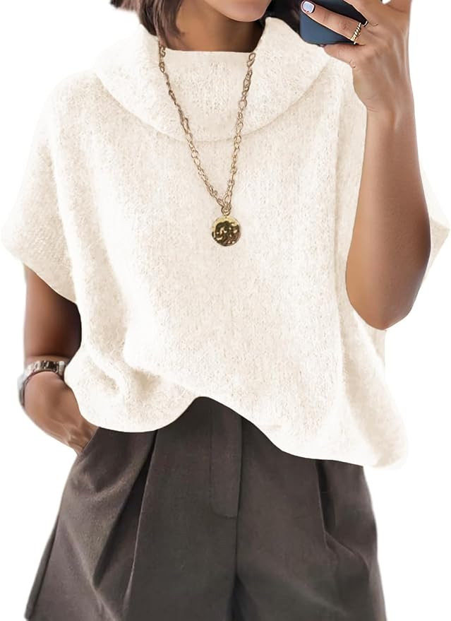 ZDC Womens Oversized Turtleneck Sweaters Short Batwing Sleeve Casual Slouchy Loose Fit Lightweigh... | Amazon (US)