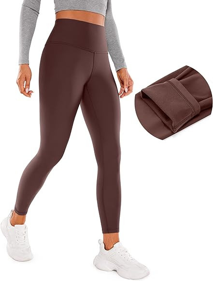 CRZ YOGA Womens Fleece Lined Soft Leggings 26.5" - High Waist Thermal Winter Warm Water Resistant... | Amazon (US)