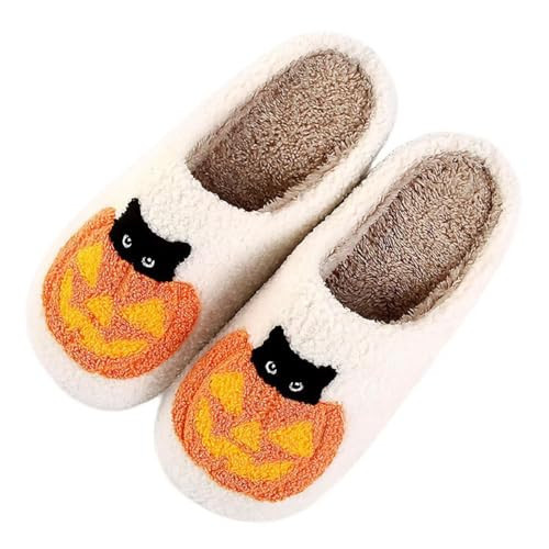 GJIKE Halloween Pumpkin Slippers For Women Men Soft Comfy Plush Kitten Pumpkin Lantern Slipper Cute Cat Pumpkin Indoor House Slippers 3738 | Amazon (US)