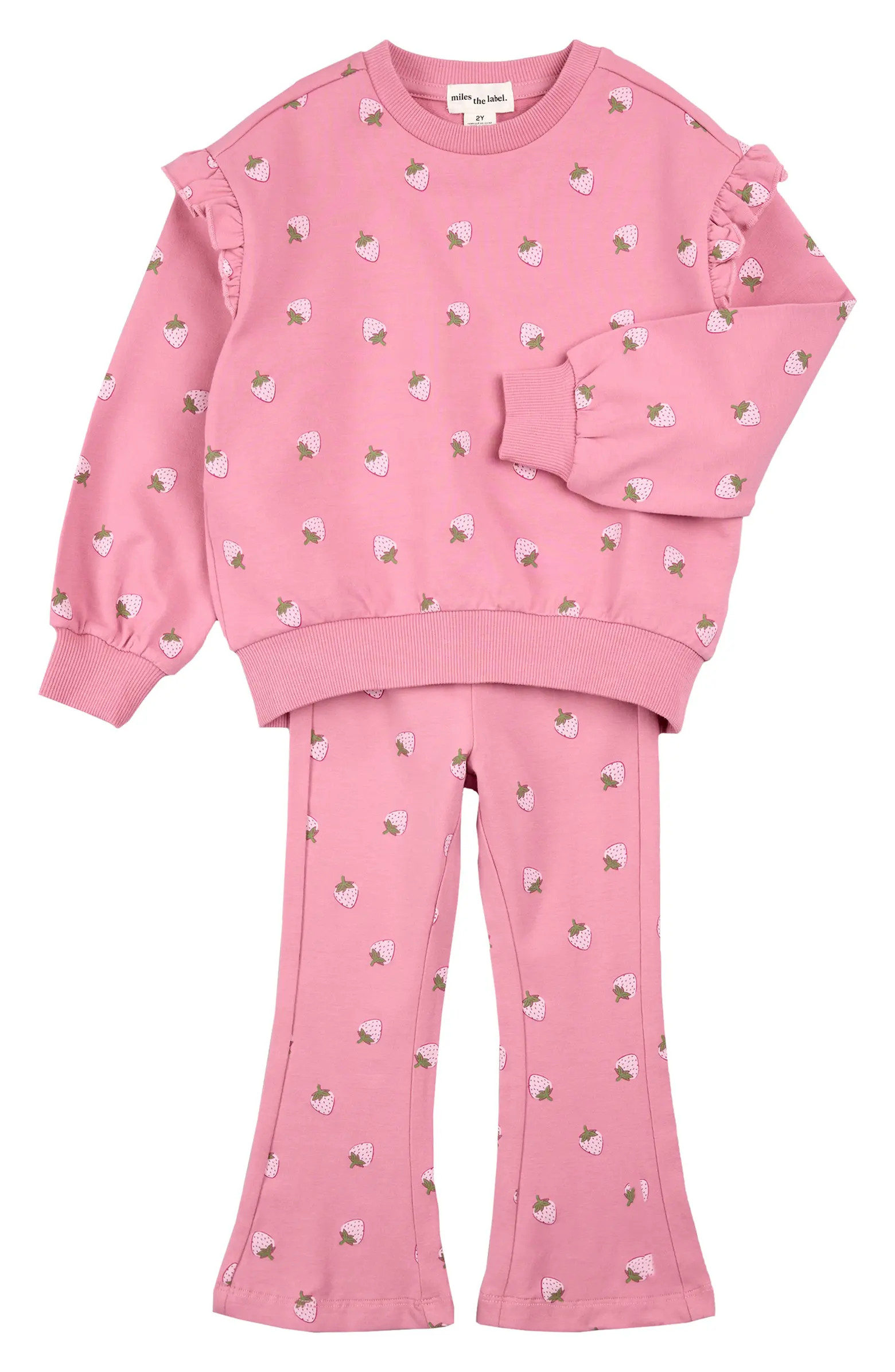 Strawberry Print Ruffle Sweatshirt & Flare Sweatpants Set | Nordstrom