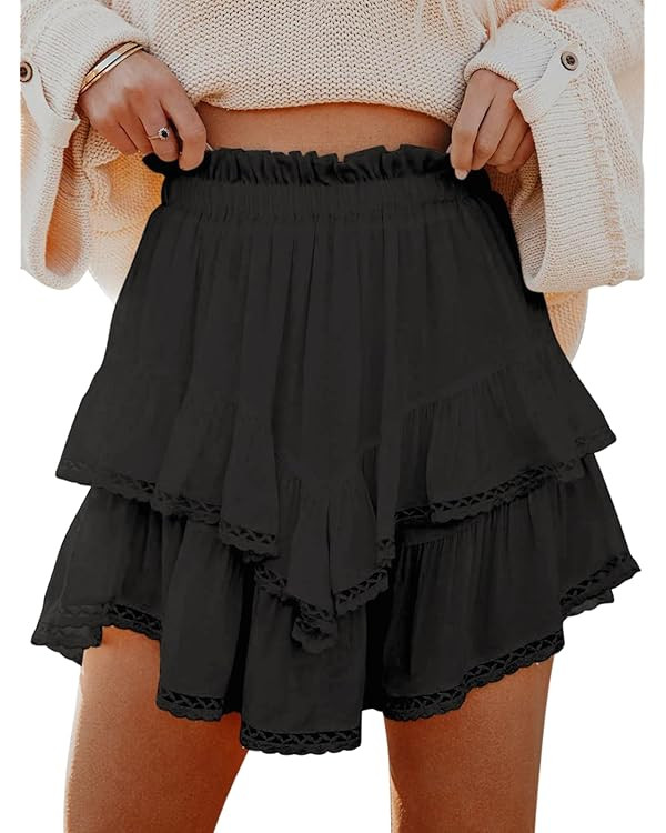 Flowy Shorts for Women Casual Boho Ruffle Tiered Skorts High Waist Mini Skirts Golf Tennis Croche... | Amazon (US)