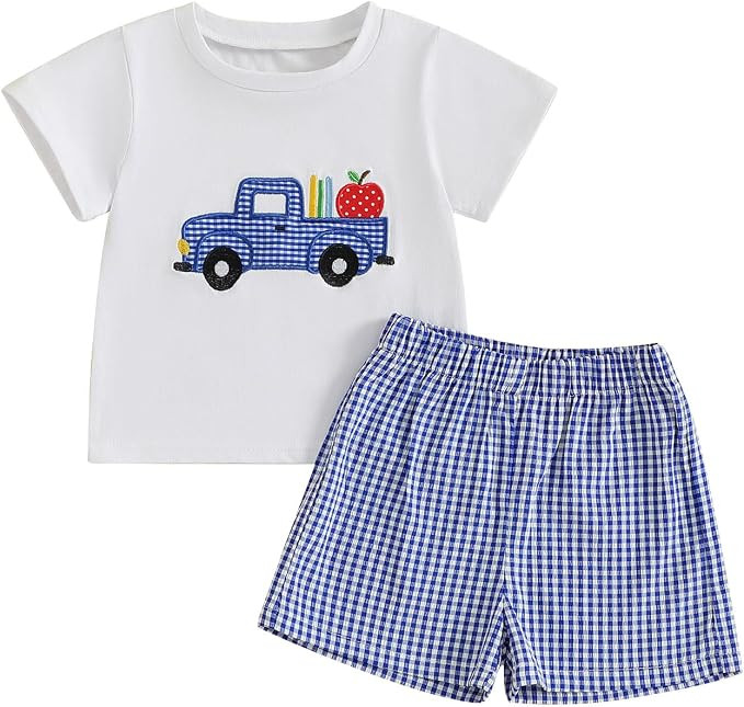Baby Boy Summer Clothes Back To School Outfits First Day Of School Short Sleeves Tshirt + Elastic... | Amazon (US)