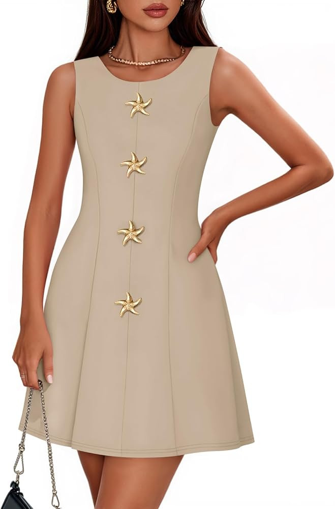 ZESICA Women's Sleeveless Cocktail Short Dress 2026 Summer Elegant Crewneck Formal Business Club ... | Amazon (US)