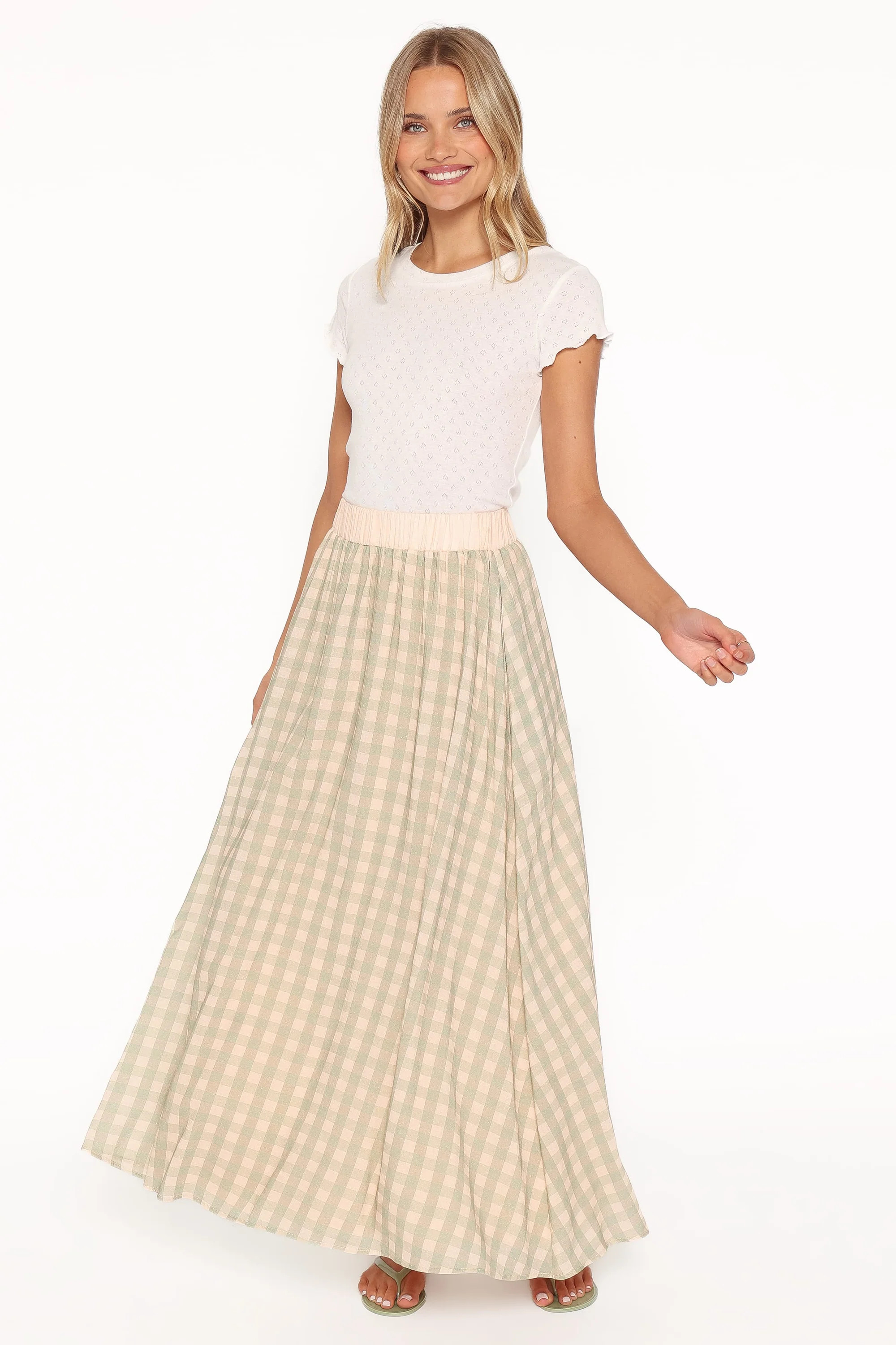 Daroda Midi Circle Skirt - Green/Pink Gingham | Petal & Pup (US)