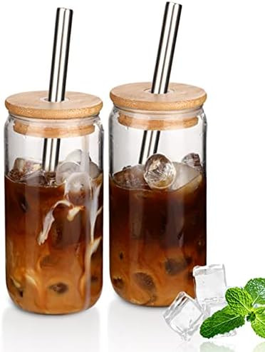 Glass Cups with Lids and Straws 2pcs Set - YYC 20oz Iced Coffee Cup ,Glass Tumbler with Straw and... | Amazon (US)