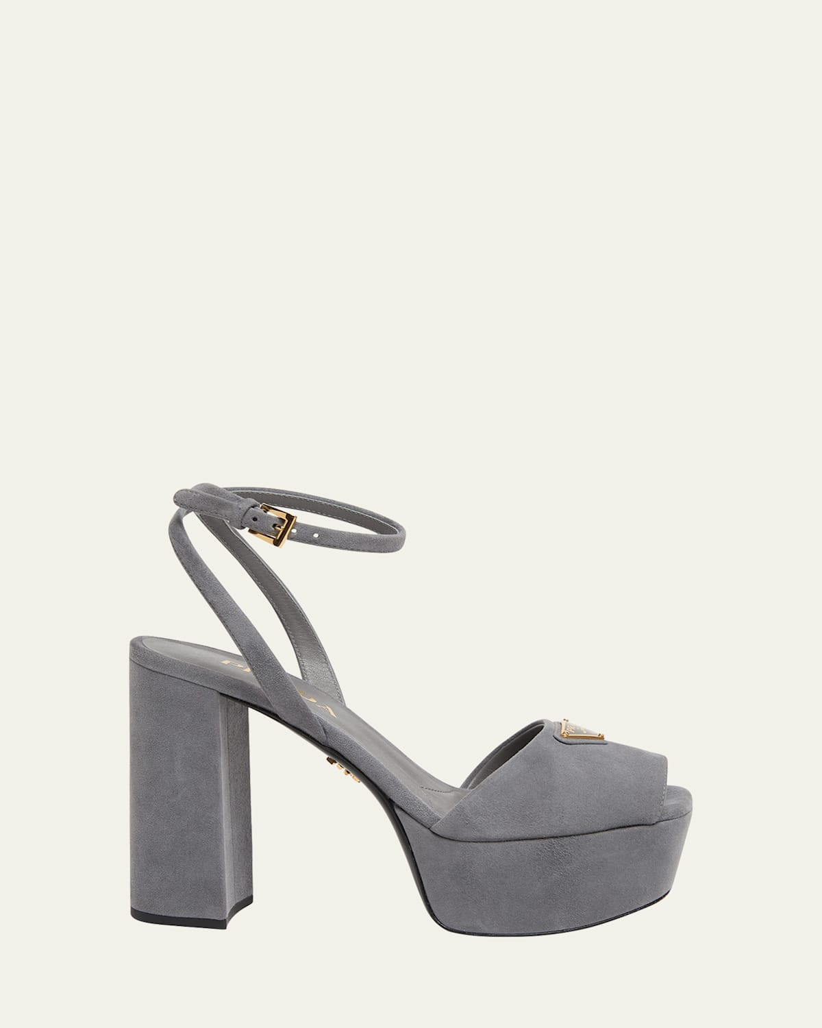 Triangle Logo Suede Ankle-Strap Platform Sandals | Bergdorf Goodman