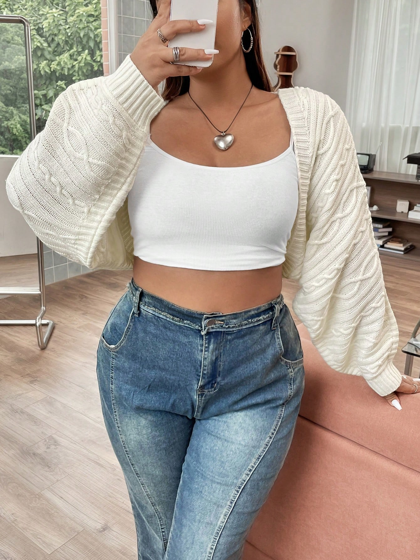 Plus Batwing Sleeve Open Front Crop Cardigan | SHEIN
