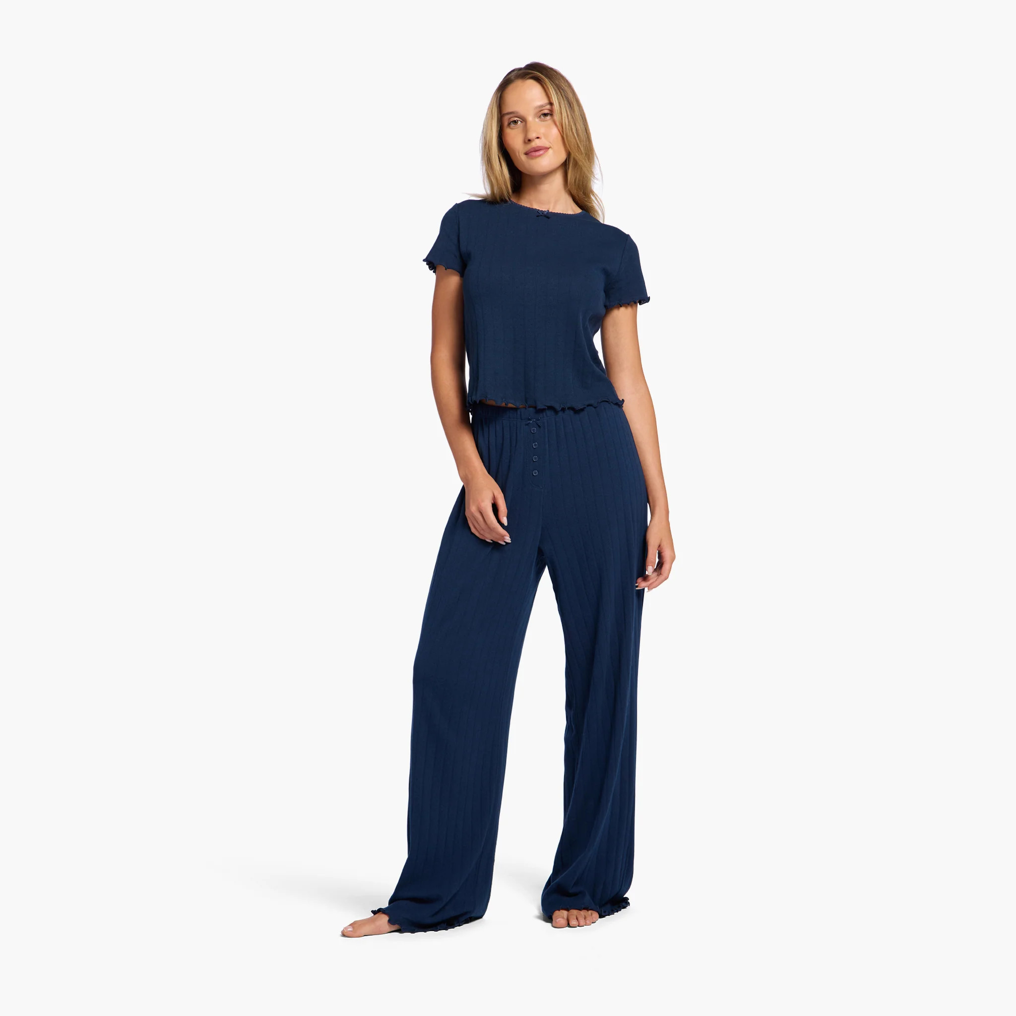 Pointelle Pajama Pant Set | Navy | Nuuds US