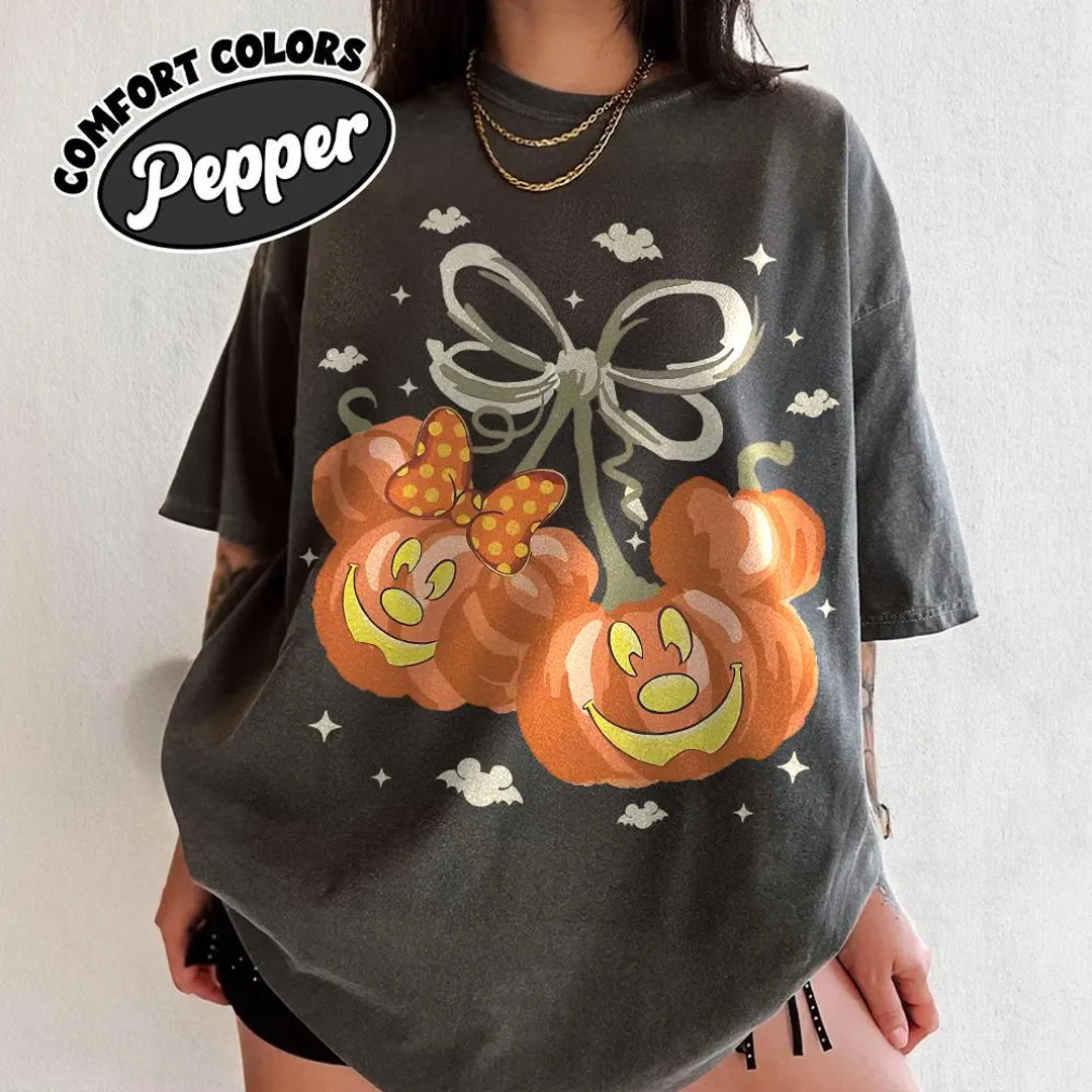Disney Mickey Pumpkin Coquette Tee, Disney Mickey Halloween T-shirt, Mickey Minnie Pumpkin Shirt,... | Etsy (US)