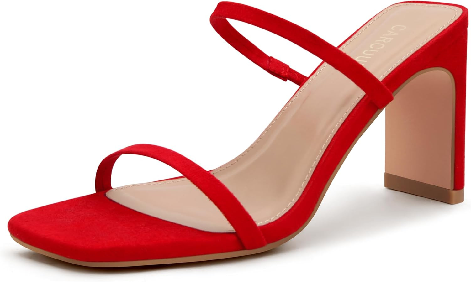 Carcuume Women's Square Toe Two Strap Open Toe Block Heels Sandals Slip On Shoes | Amazon (US)