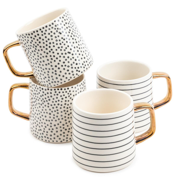 Thyme & Table Drinkware Dot & Stripe Black & White Assorted Stoneware Mugs, 4 Pack - Walmart.com | Walmart (US)