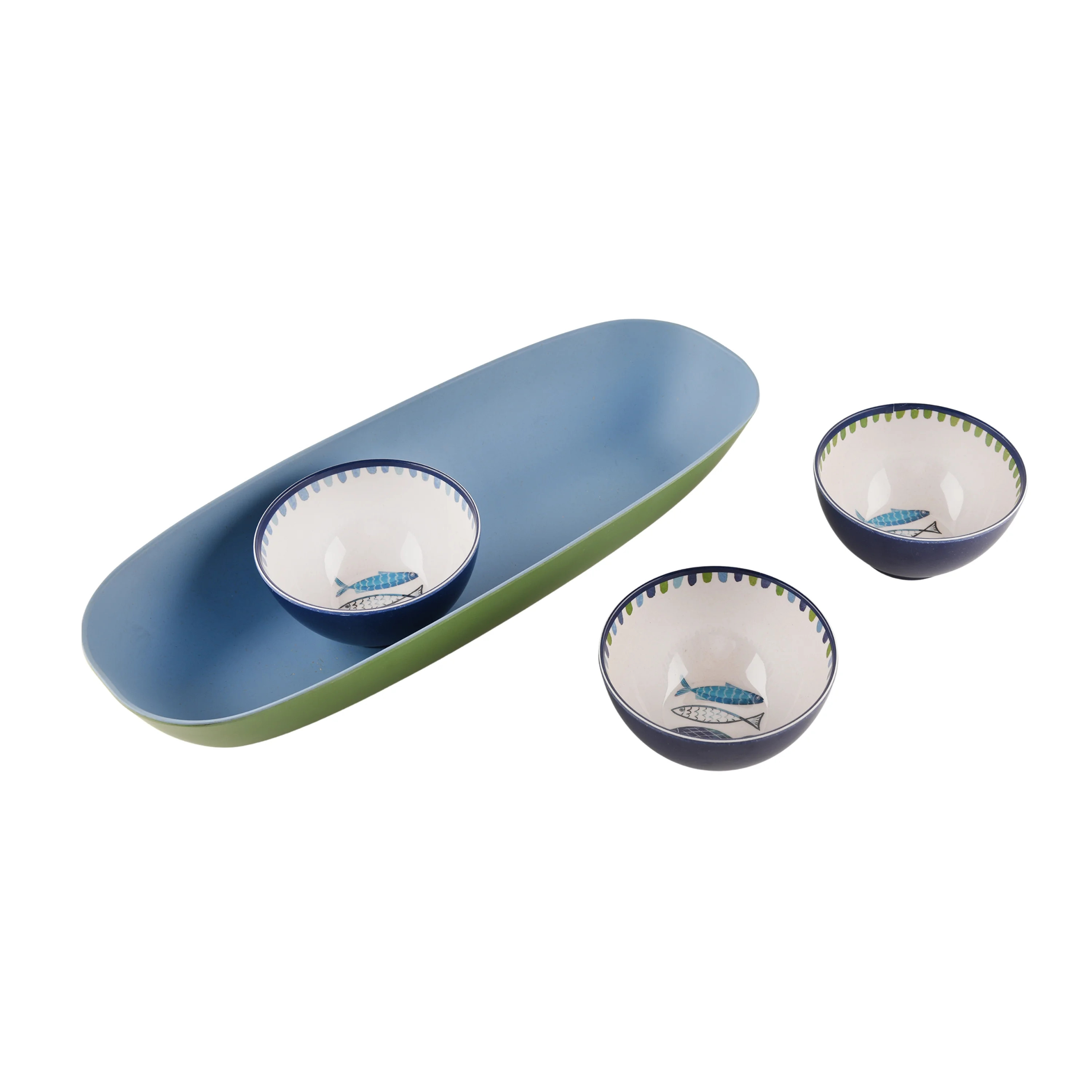 Beautiful 14.6" x 6" Bamboo Melamine Oval Serve with Sardine Dip Bowls, Multi-Color by Drew Barry... | Walmart (US)