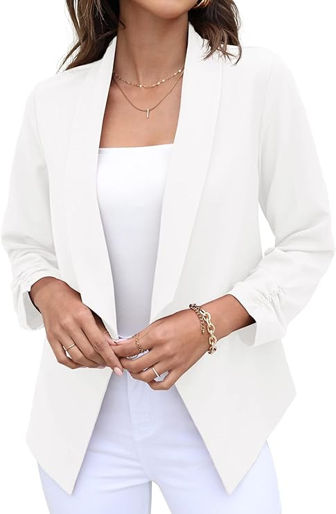 GRECERELLE Women's Blazer Suit Open Front Cardigan 3/4 Sleeve Fitted Jacket Casual Office Cropped... | Amazon (US)