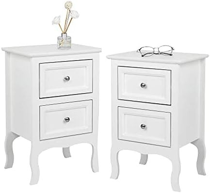 Bonnlo White Nightstand Set of 2, Nightstands with 2 Drawers, Bed Side Table/Night Stand, Small N... | Amazon (US)
