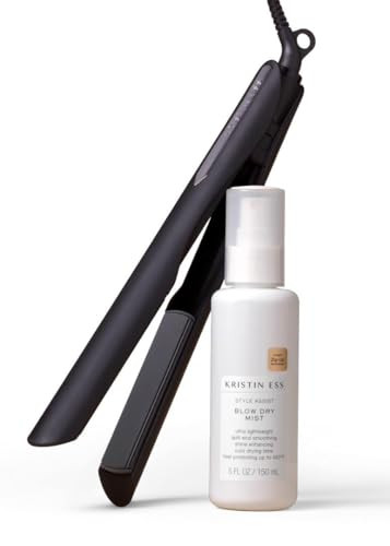 Kristin Ess Hair Nanoblack 3-in-1 Curling Flat Iron Straightener + Style Assist Heat Protectant Spray - 1 1/4 Inch Salon Professional Ceramic Hot Tool - Hair Straightener + Curler 2 in 1 + Beach Waver | Amazon (US)
