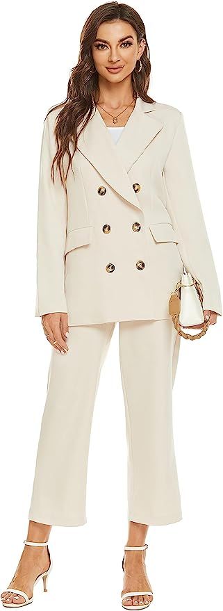 MODFUL Women 2-Piece Suit Blazer Long Sleeves Trouser-Suit Business Smart Office Oversize Classic... | Amazon (UK)